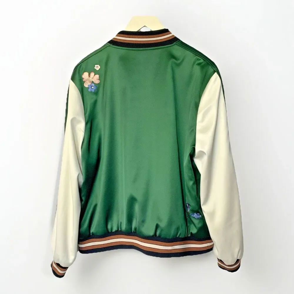Coach Reversible Souvenir Bomber Jacket Green Floral Signature C Large - Picture 3 of 16